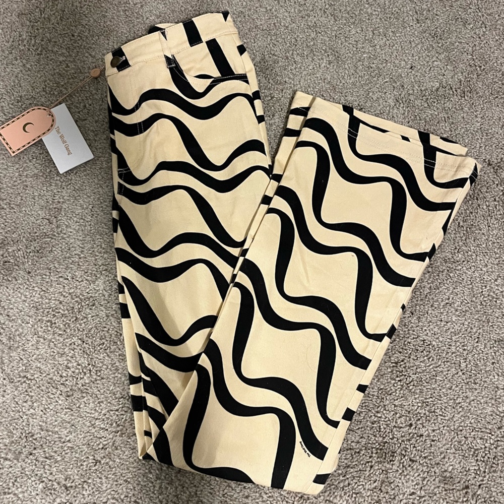 NWT Wolf Gang tan and black wave flare pant